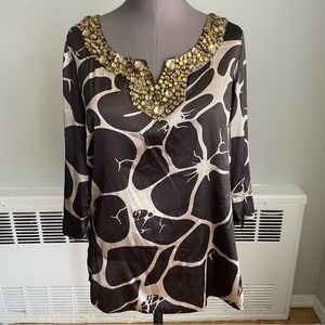 Carina floral print tunic with beaded neckline